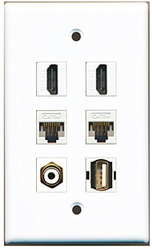 RiteAV - 2 HDMI 1 Port RCA White 1 Port USB A-A 2 Port Cat5e Ethernet White Wall Plate