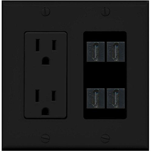 RiteAV Power Outlet 4 HDMI Wall Plate - Black