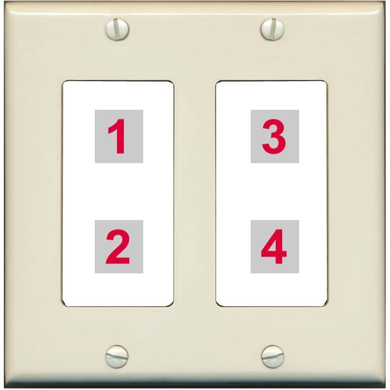 RiteAV Custom 4 Port Custom Wall Plate - 2 Gang [Light-Almond/White]