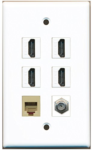 RiteAV - 4 HDMI 1 Port Coax Cable TV- F-Type 1 Port Phone RJ11 RJ12 Beige Wall Plate