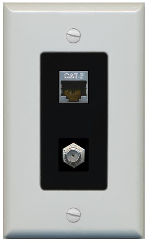 RiteAV Coax and Cat7 Wall Plate - 1 Gang [Gray/Black]