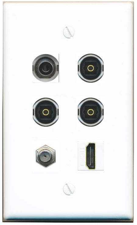 RiteAV 3.5mm Coax HDMI 3 TOSLINK Flat/Solid Wall Plate [White]