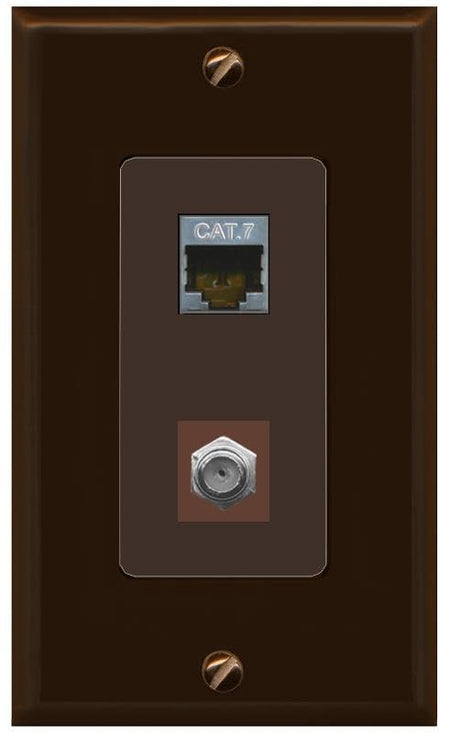 RiteAV Coax and Cat7 Wall Plate - 1 Gang [Brown/Brown]