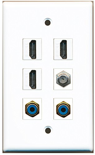 RiteAV - 3 HDMI 2 Port RCA Blue 1 Port Coax Cable TV- F-Type Wall Plate