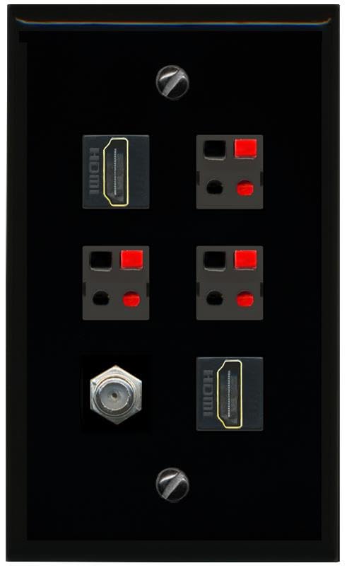 RiteAV COAX 2 HDMI 3 SPEAKER Flat/Solid Wall Plate [Black]