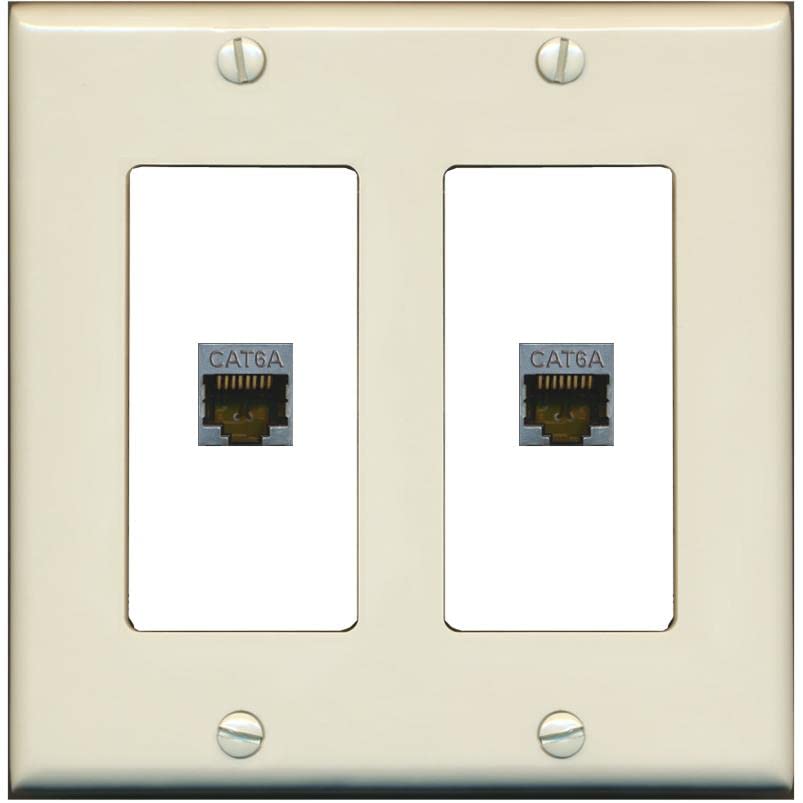 RiteAV 2 Port Cat6A Wall Plate - 2 Gang [Light-Almond/White]