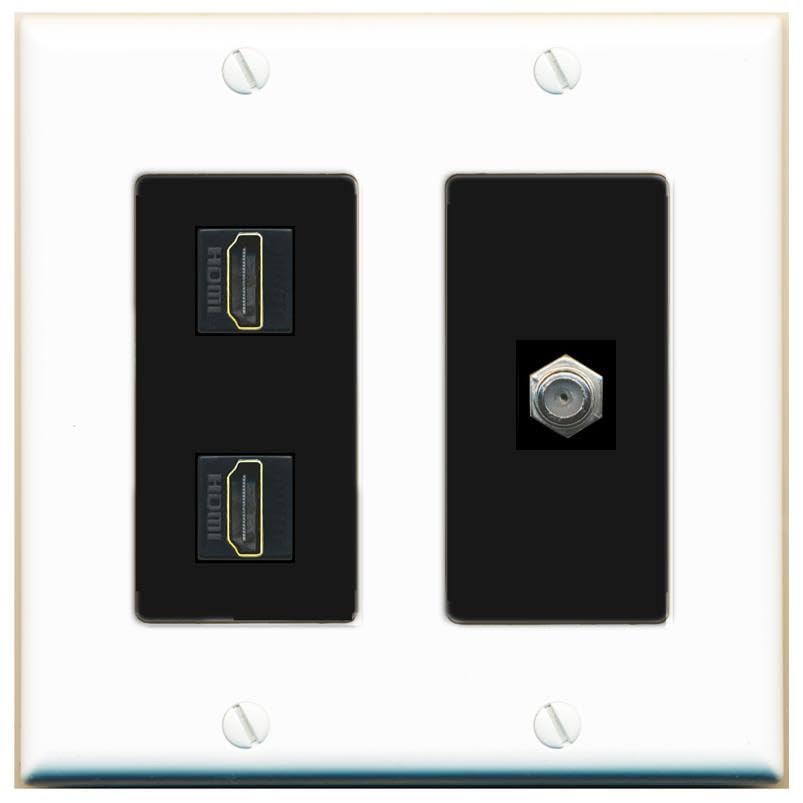 Coax 2 HDMI Wall Plate-2 Gang White/Black