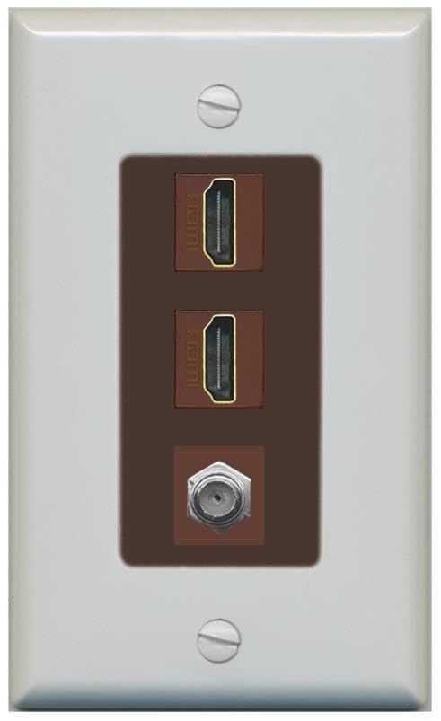 Coax 2 HDMI Wall Plate-1 Gang Gray/Brown