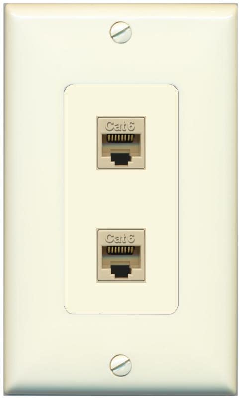 RiteAV 2 Port Cat6 Ethernet Wall Plate - 1 Gang [Light-Almond]