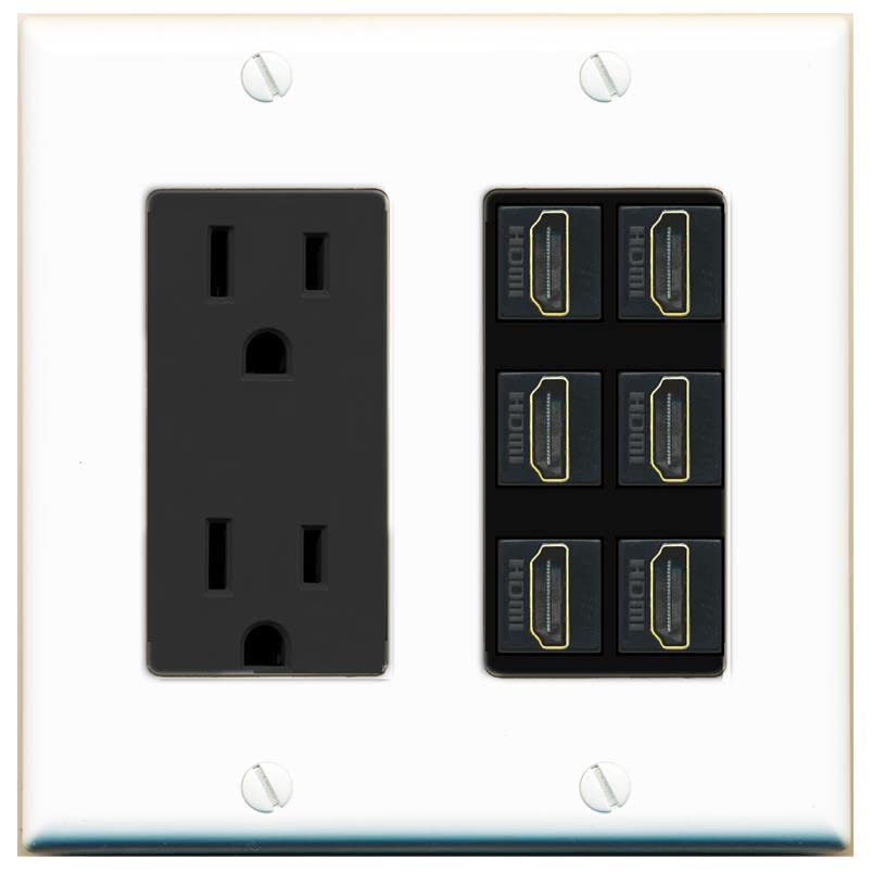 RiteAV HDMI Wall Plate 6 Port - Outlet [White/Black]