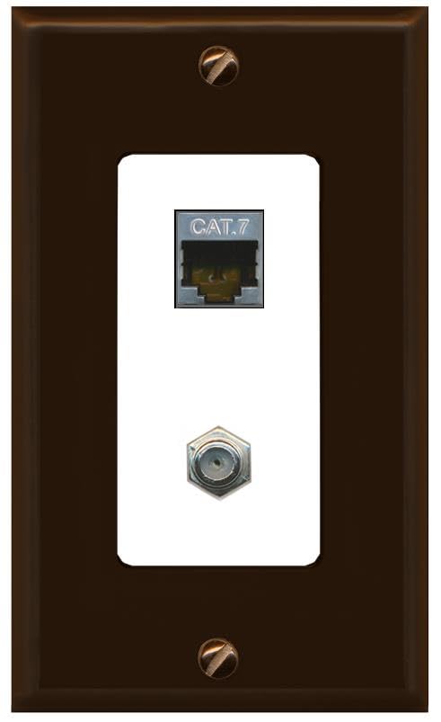 RiteAV Coax and Cat7 Wall Plate - 1 Gang [Brown/White]