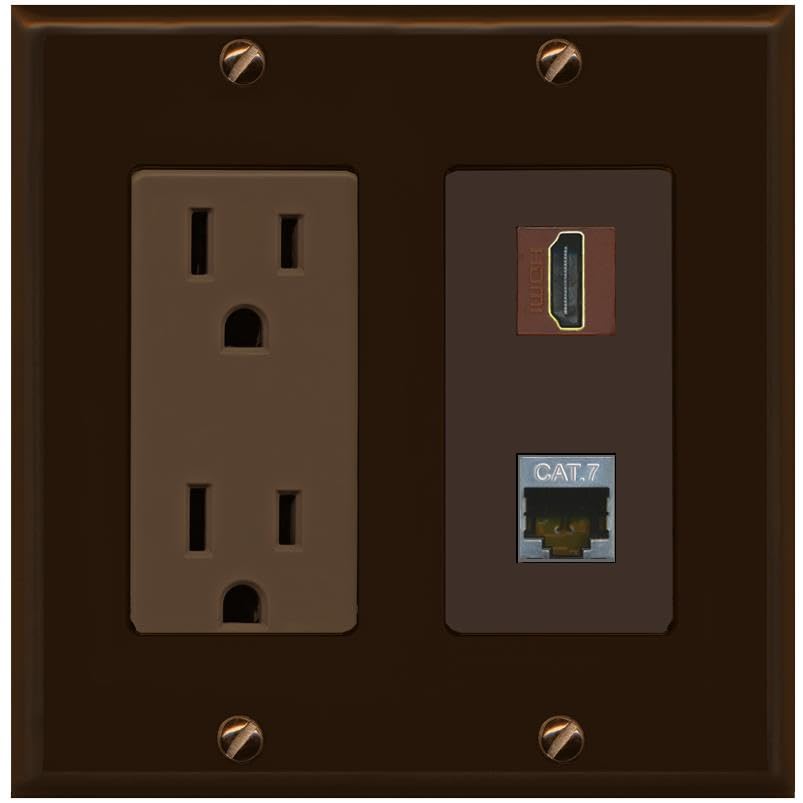 RiteAV HDMI and Cat7 Wall Plate - Outlet [Brown/Brown]