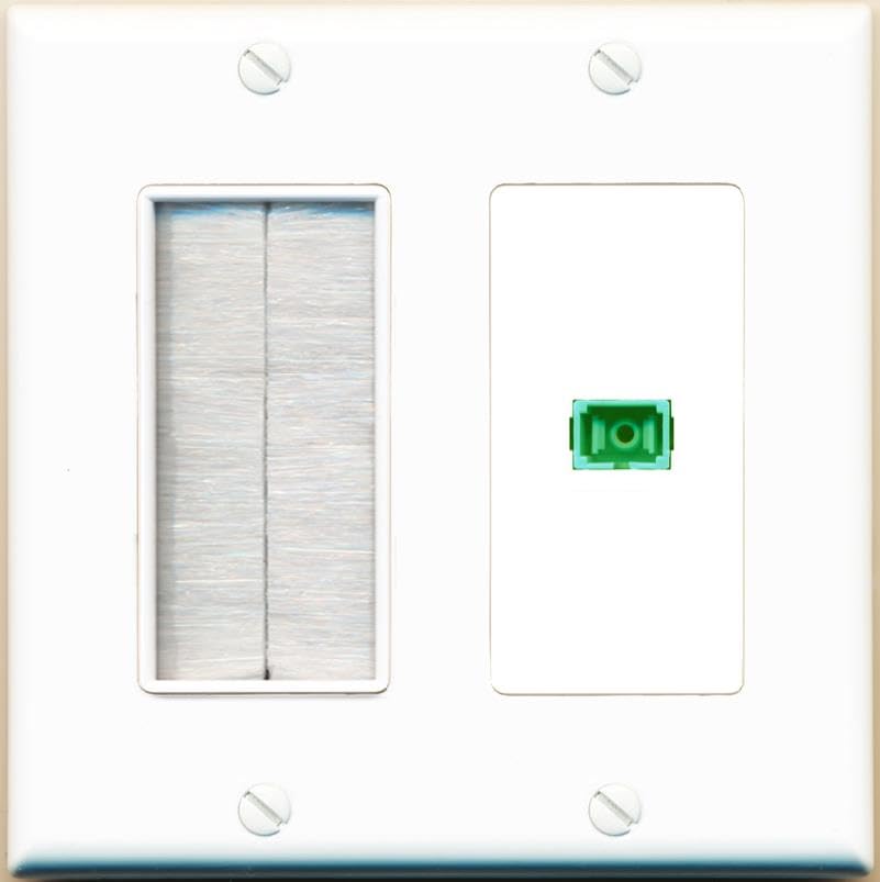 RiteAV 1 Port Fiber Optic Coupler Jack SC Simplex Singlemode APC Wall Plate-Brush White