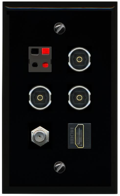 RiteAV COAX HDMI SPEAKER 3 TOSLINK Flat/Solid Wall Plate [Black]