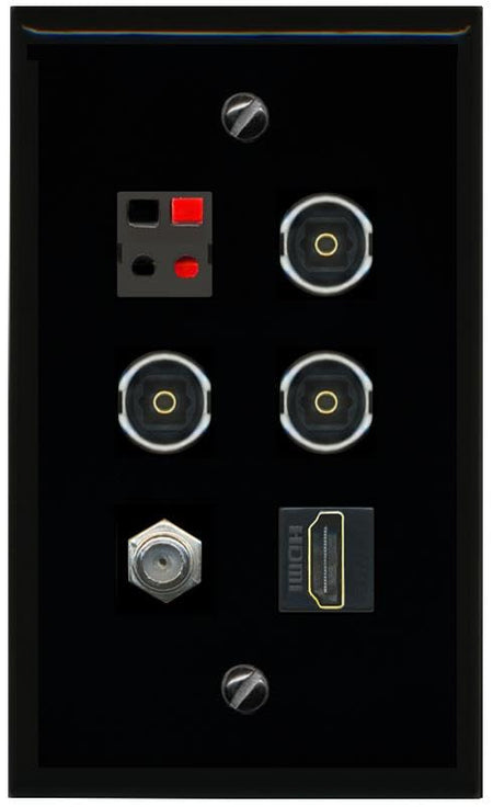 RiteAV COAX HDMI SPEAKER 3 TOSLINK Flat/Solid Wall Plate [Black]