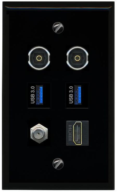RiteAV Coax HDMI 2 TOSLINK 2 USB 3 Flat/Solid Wall Plate [Black]