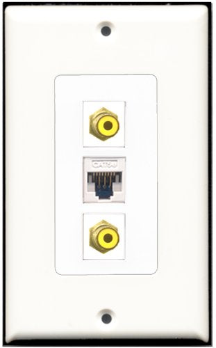 RiteAV 2 Port RCA Yellow 1 Cat5e Ethernet White Wall Plate OVERSIZED