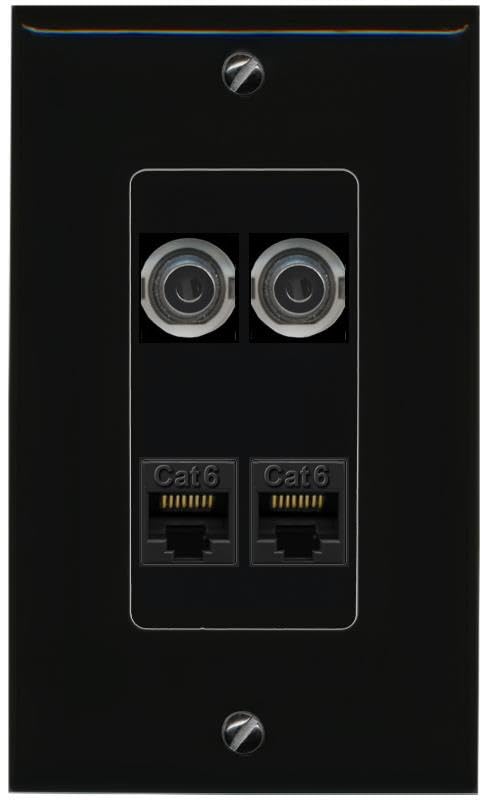 RiteAV 2 3.5mm 2 CAT6 Wall Plate Decorative [Black]