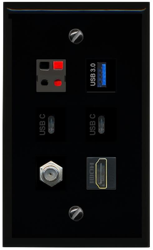 RiteAV COAX HDMI SPEAKER USB 3 2 USBC Flat/Solid Wall Plate [Black]