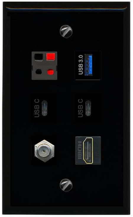 RiteAV COAX HDMI SPEAKER USB 3 2 USBC Flat/Solid Wall Plate [Black]