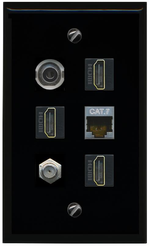 RiteAV 3.5mm CAT7 COAX 3 HDMI Flat/Solid Wall Plate [Black]