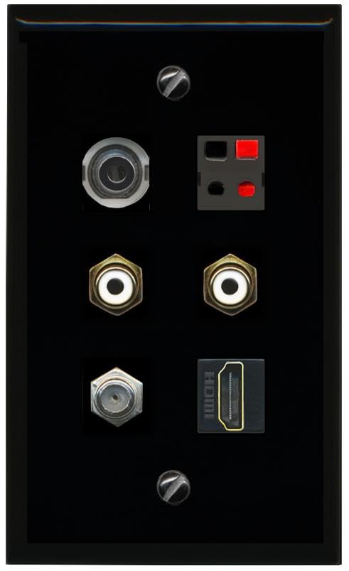 RiteAV 3.5mm COAX HDMI 2 RCA WHITE SPEAKER Flat/Solid Wall Plate [Black]