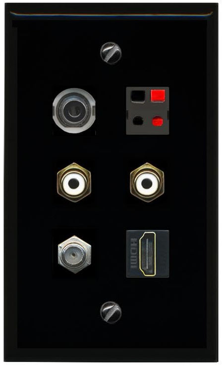 RiteAV 3.5mm COAX HDMI 2 RCA WHITE SPEAKER Flat/Solid Wall Plate [Black]