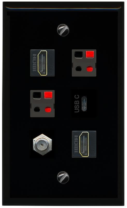 RiteAV COAX 2 HDMI 2 SPEAKER USBC Flat/Solid Wall Plate [Black]