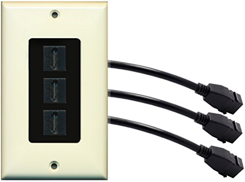 RiteAV (1 Gang Decorative 3 HDMI Black Wall Plate w/Pigtail Extension Cable Lt. Almond (Black Insert)
