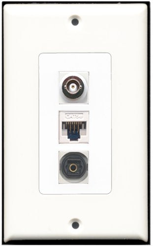 RiteAV 1 Port Toslink 1 BNC 1 Cat5e Ethernet White Wall Plate OVERSIZED