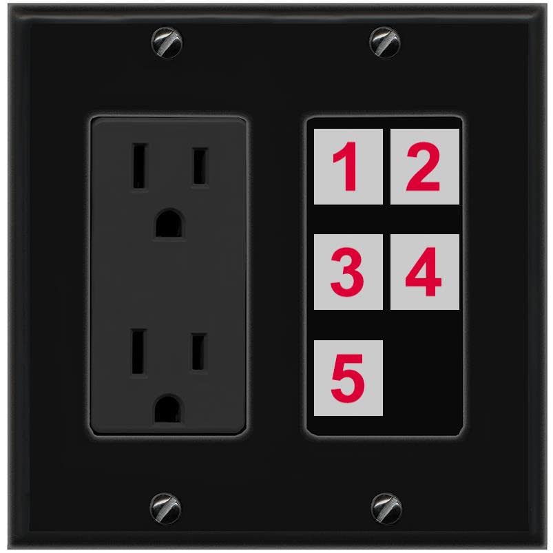 RiteAV Custom Wall Plate 5 Port - Outlet [Black/Black]