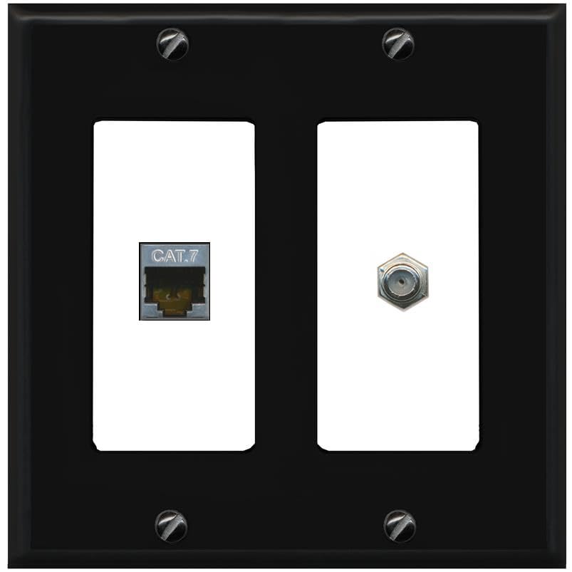 RiteAV Coax and Cat7 Wall Plate - 2 Gang [Black/White]