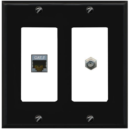 RiteAV Coax and Cat7 Wall Plate - 2 Gang [Black/White]