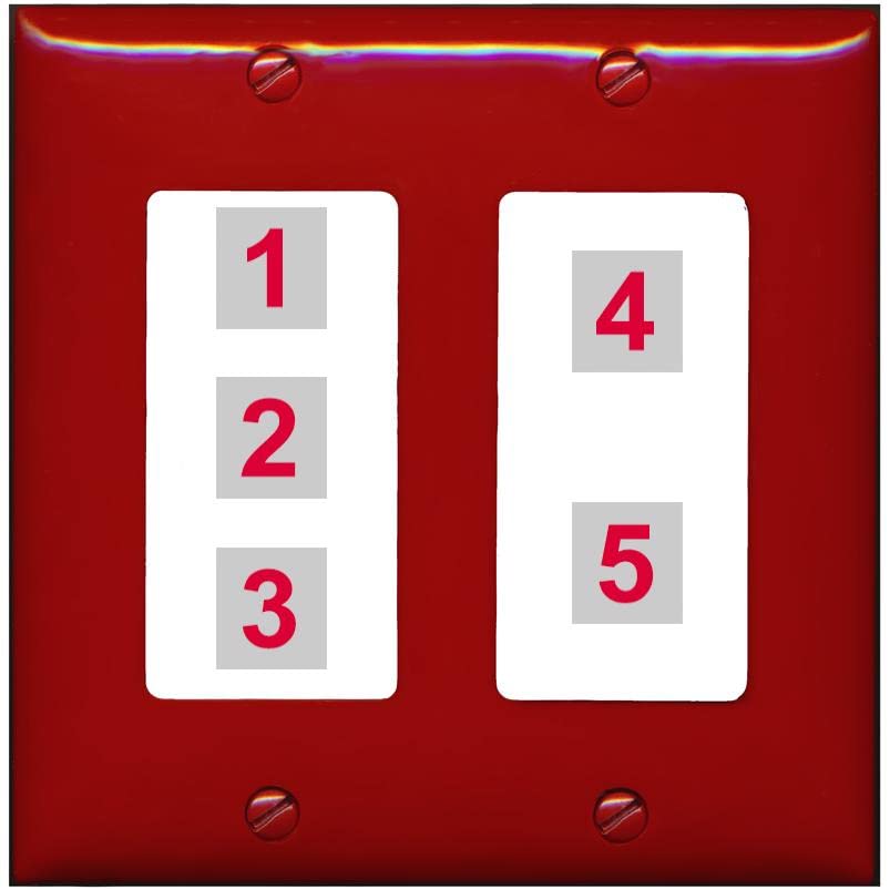 RiteAV Custom Wall Plate 5 Port - 2 Gang [Red/White]