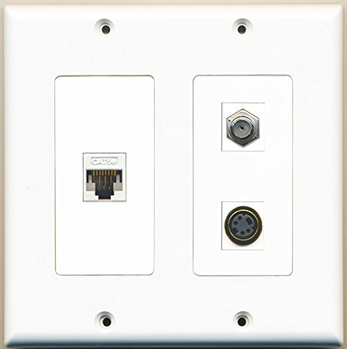 RiteAV - 1 Port Coax Cable TV- F-Type 1 Port S-Video 1 Port Cat5e Ethernet White - 2 Gang Wall Plate
