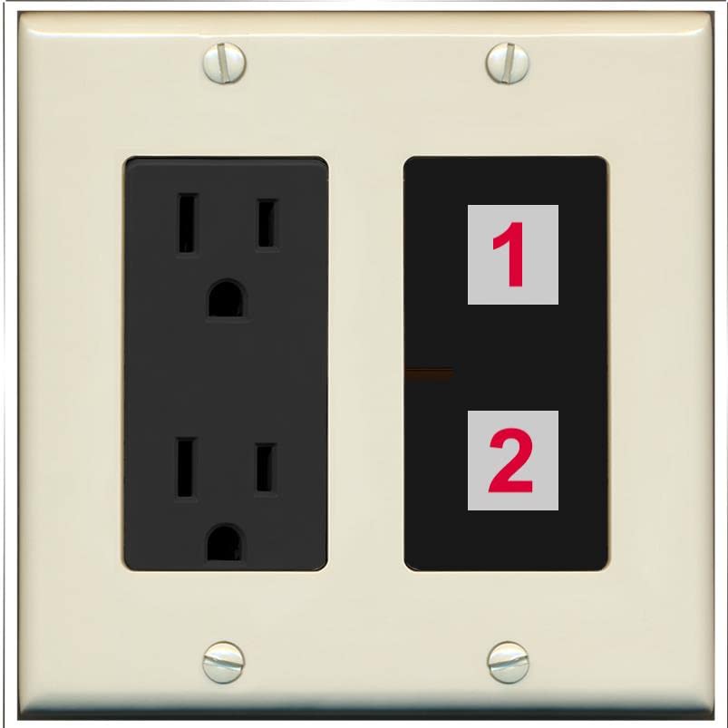 RiteAV Custom Wall Plate 2 Port - Outlet [Light-Almond/Black]