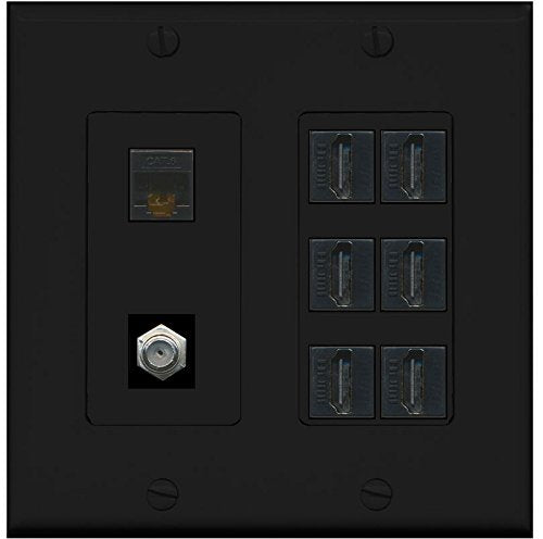 RiteAV - (2 Gang Decorative 6 HDMI Black Coax Cat6 Wall Plate Black