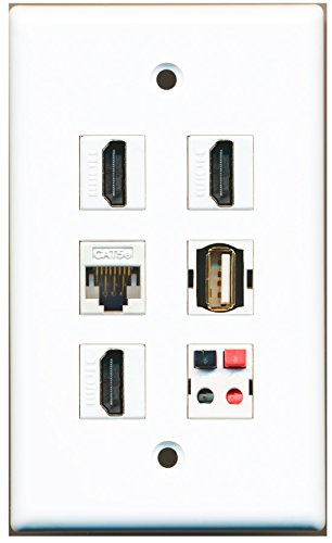 RiteAV - 3 HDMI 1 Port USB A-A 1 Port Cat5e Ethernet White 1 Port Speaker Wall Plate