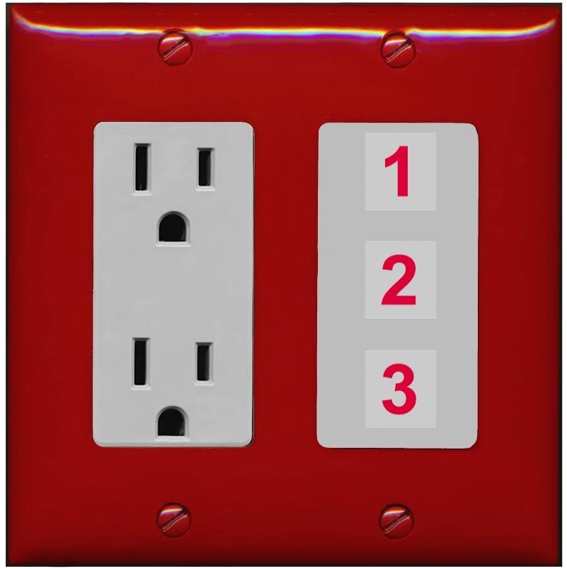 RiteAV Custom Wall Plate 3 Port - Outlet [Red/Gray]