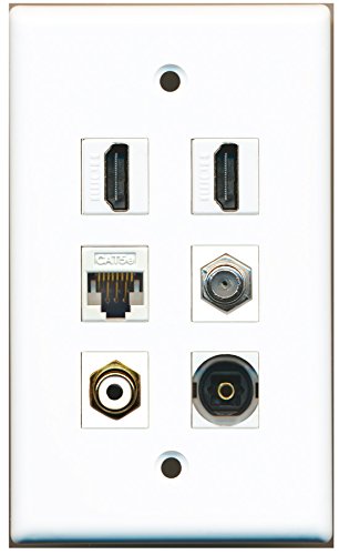 RiteAV - 2 HDMI 1 Port RCA White 1 Port Coax Cable TV- F-Type 1 Port Toslink 1 Port Cat5e Ethernet White Wall Plate