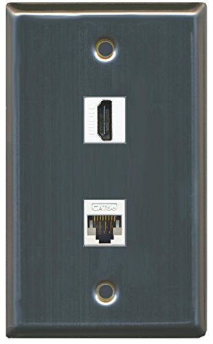 RiteAV (1 Gang Flat HDMI Cat5e White Wall Plate Stainless Steel