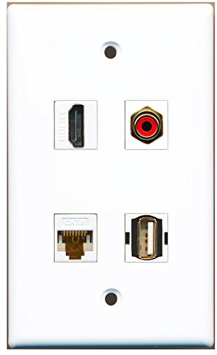 RiteAV - 1 Port HDMI 1 Port RCA Red 1 Port USB A-A 1 Port Cat6 Ethernet White Wall Plate