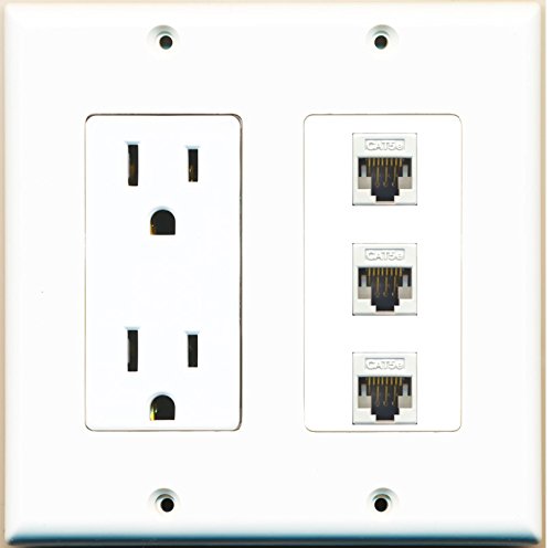 RiteAV (2 Gang Decorative 15A Power Outlet 3 Cat5e White Wall Plate White