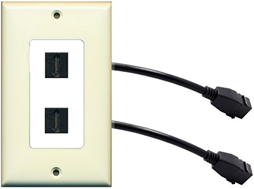 RiteAV (1 Gang Decorative 2 HDMI Black Wall Plate w/Pigtail Extension Cable Light Almond on White
