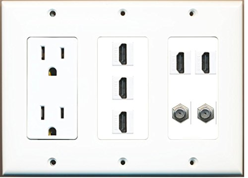 RiteAV - (3 Gang 15A Power Outlet 5 HDMI 2 Coax Wall Plate White