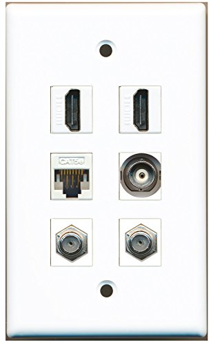 RiteAV - 2 HDMI 2 Port Coax Cable TV- F-Type 1 Port BNC 1 Port Cat5e Ethernet White Wall Plate