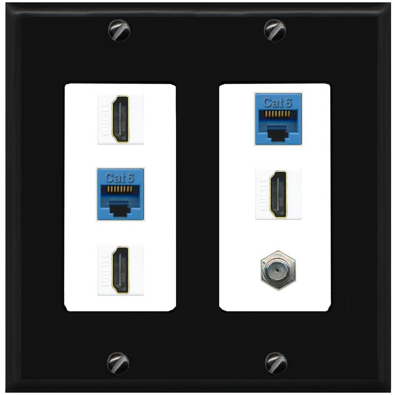 RiteAV 3 HDMI Wall Plate 2 Cat6 1 Coax - 2 Gang [Black/White]