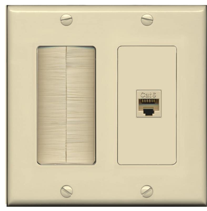 RiteAV 1 Port Cat6 Ethernet Wall Plate Female-Female - Brush [Ivory/Ivory]
