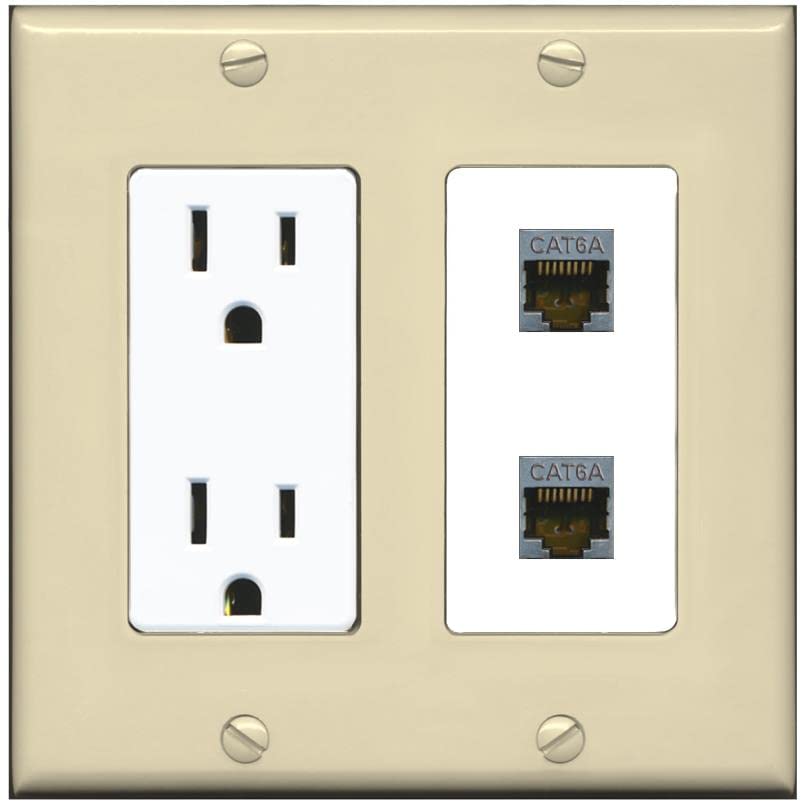 RiteAV 2 Port Cat6A Wall Plate - Outlet [Ivory/White]