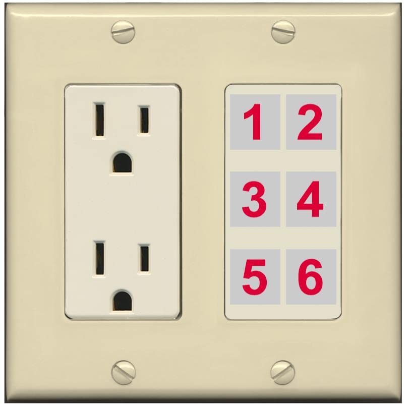 RiteAV 6 Port Custom Wall Plate - Outlet [Ivory/Light-Almond]